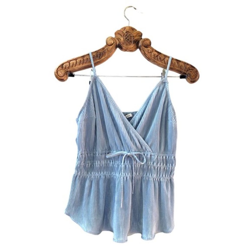 Abercrombie & Fitch Retro Vibe Top Ribbed Pastel Metallic Sheen V Neck Peplum S